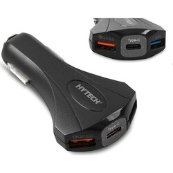  Hytech 7A Hızlı Şarj 2 USB 1 Type-C Siyah Araç Şarj Cihazı - Thumbnail