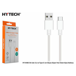 Hytech - Hytech HY-X480 5A Usb 3.1 to Type-C 1m Beyaz Süper Hızlı Data+Şarj Kablosu