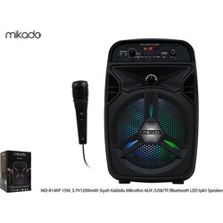 Mikado Karaoke Kablolu Mikrofon AUX Bluetooth LED Işıklı Speaker MD-814KP - Thumbnail